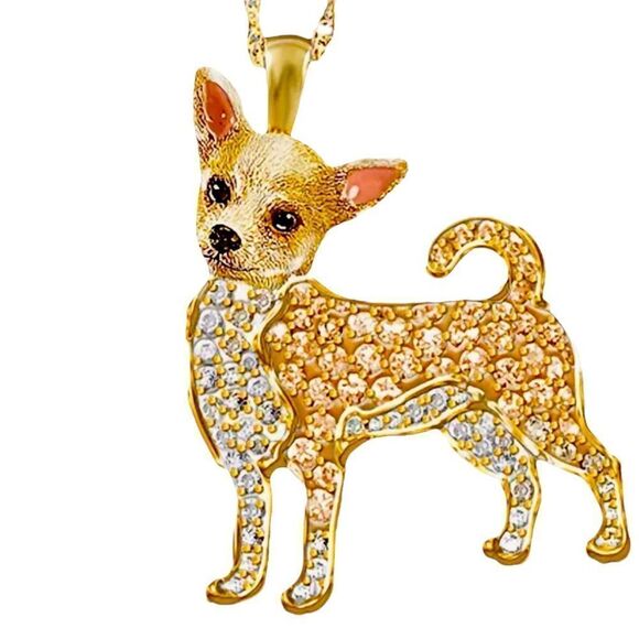 None Jewelry - Chihuahua Rhinestone Dog Lover’s Necklace